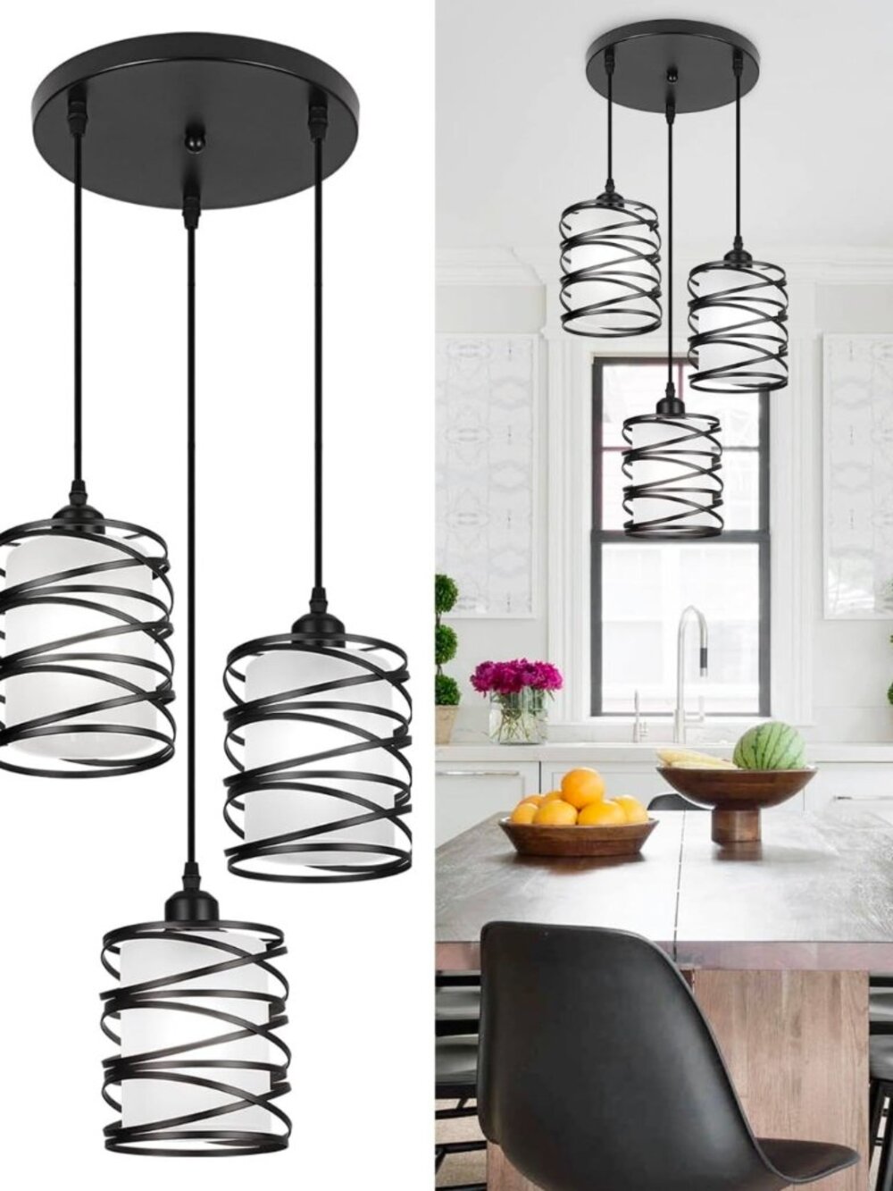 NEW Black Pendant Lights for Kitchen Island 3-Light Pendant Light Fixtures